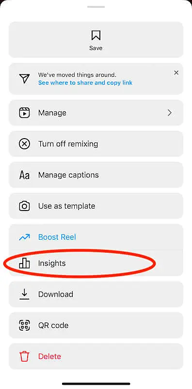 Instagram reel menu